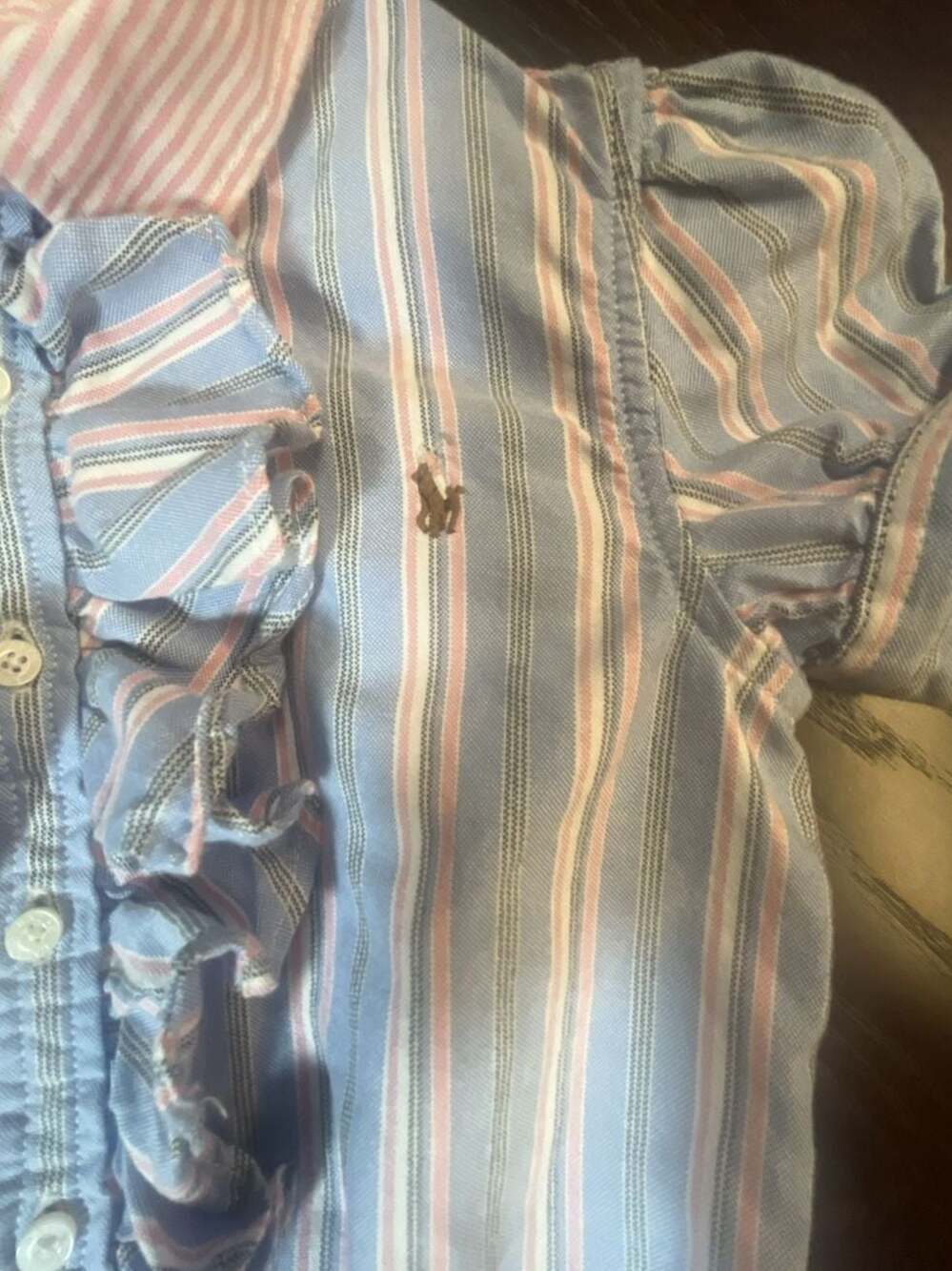 Ralph Lauren Girls Blue and Pink Striped Ruffled Cotton Shirtdress, Size 6 - Picture 5 of 11